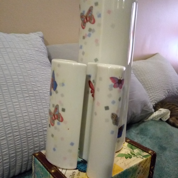 9) papillon butterfly vase and candlesticks - Picture 2 of 11